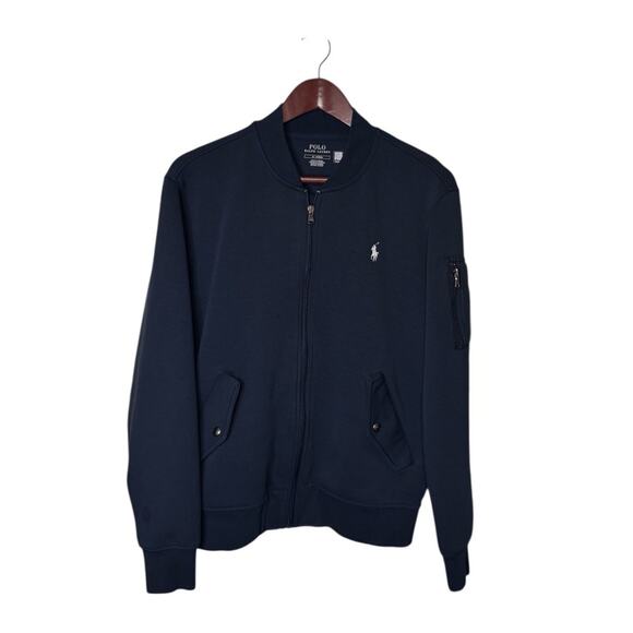 Polo Ralph Lauren Men’s Double Knit Fleece Bomber Jacket Blue Medium ( FLAWS ) - Picture 1 of 10
